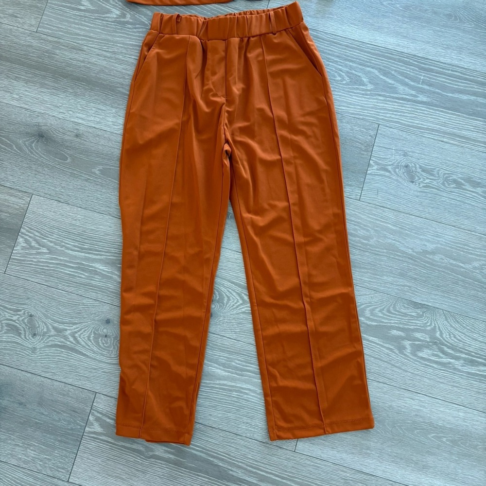 NWT Womens Burnt Orange 2-Piece Slim Fit Suit Blazer & Pants Size L - Picture 4 of 16